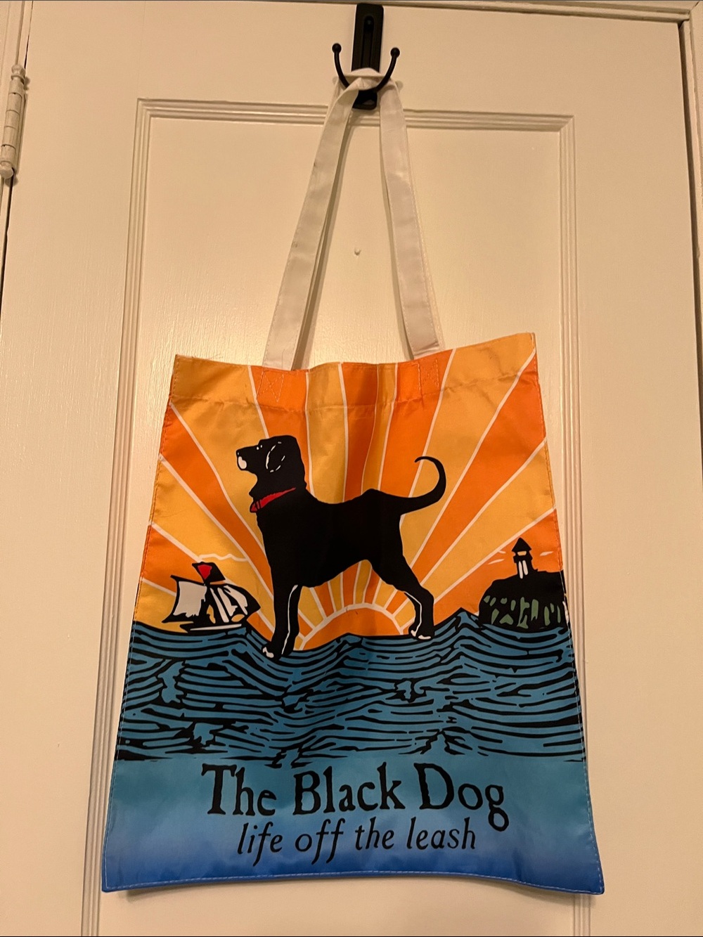 The Black Dog Orange, Blue & White Canvas Tote